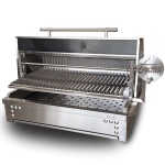 intama.mx/049 Asador argentino carbón TAMA empotrable con tapa acero inoxidable (120×70cm) 78kg.