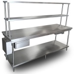 intama.mx/122 Mesa con doble repisa TAMA (220x70x90+80cm) 90kg.